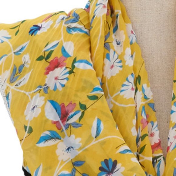 Yellow Floral Ruffled Scarf, 27.5" x 71" - Picture 2 of 3